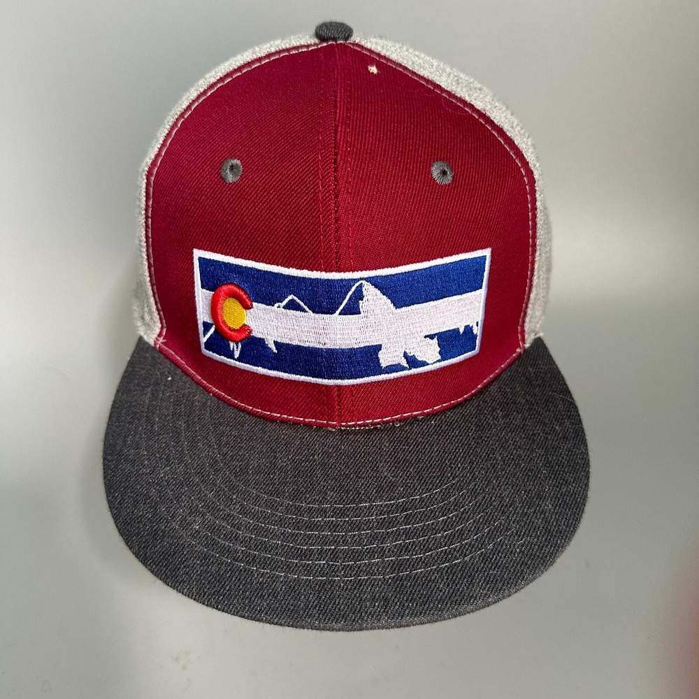 Uluru Colorado State Flag Mountain Snapback Hat Maroon Gray Flat Bill Cap